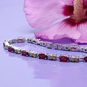 Heated Natural Pink Ruby, Sapphire & Cz 925 Sterling Silver Bracelet 7.5"